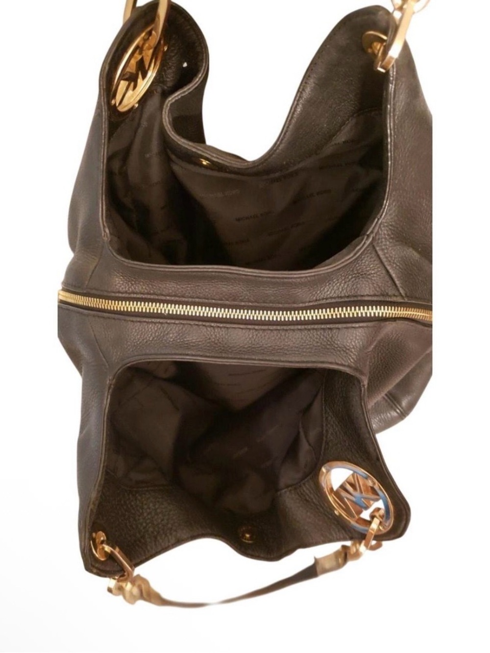 Michael Kors Fulton Black Pebbled Leather Shoulder Hobo Bag with Gold Hardware - Picture 6 of 9